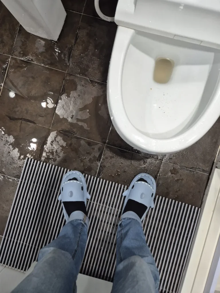 변기 오물·바닥 전체 역류 침수 상태